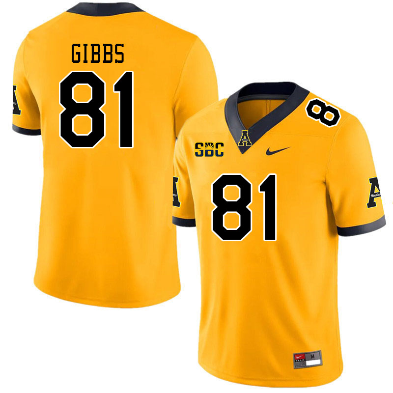 Men #81 Miller Gibbs Appalachian State Mountaineers College Football Jerseys Stitched Sale-Gold